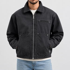 Veste de travail noire en coton pour homme avec fermeture éclair et poches, style mode respirant pour le travail - Product Image 1