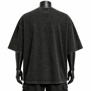 เสื้อยืดผู้ชายคุณภาพสูงสั่งทำพิเศษ ทรงโอเวอร์ไซส์ สีดำล้างสี ลายกราฟิก ผ้าฝ้าย สตรีทแวร์ ไหล่ตก - Product Image 4