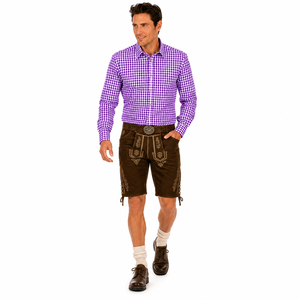 Chemise formelle traditionnelle allemande pour homme avec poches, col à revers, manches longues, boutons en corne, respirante, costume d'été - Product Image 5