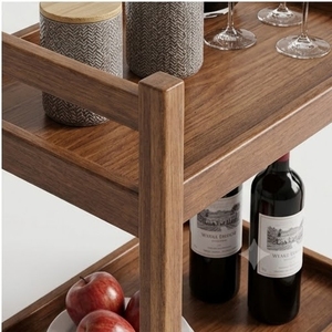 Carrito de almacenamiento de madera de tres niveles con ruedas para organizar la vajilla de la sala de estar, diseño minimalista - Product Image 4