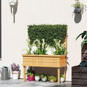 Jardinière carrée en bois naturel avec treillis et trous de drainage pour plantes grimpantes et potager surélevé - Product Image 2