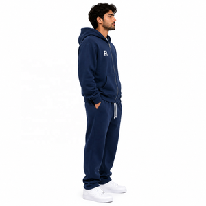 Men's Full <b>Zip</b> Hoodies Tracksuit Set Heavy Fleece Streetwear Jogger Suit with Drawstring Sweatshirt & Pants for Wholesale Supply - Product Image 4