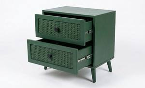 โต๊ะข้างเตียงไม้ยางพาราและไม้เอ็มดีเอฟวีเนียร์โอ๊ค 2 ลิ้นชัก ดีไซน์ทันสมัย เป็นมิตรกับสิ่งแวดล้อม พร้อมรายละเอียดตกแต่งหวาย สำหรับห้องนั่งเล่น - Product Image 2