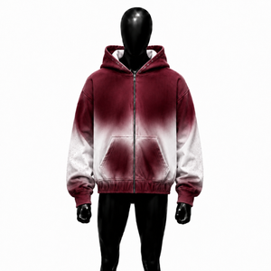 Sudadera con capucha y cremallera completa, degradado marrón y blanco, estilo urbano oversize, unisex, premium, efecto desgastado, vintage - Product Image 1