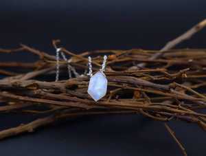 <b>Rainbow</b> Moonstone Hexagon Pendant Silver Finish Boho Necklace Healing Crystal Natural Stone Dainty Jewelry - Product Image 2