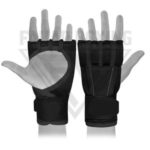 Half Finger Training Gloves Black Nylon Breathable Adjustable Wrist <b>Strap</b> <b>Velcro</b> Closure Unisex for Martial Arts Boxing Wraps - Product Image 1