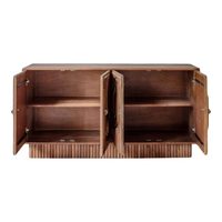Buffet en bois moderne avec design géométrique sculpté, meuble de rangement fait main pour salon et salle à manger