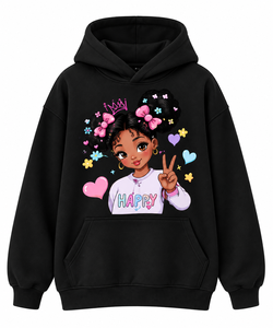 Custom Men's Black Graphic Printed <b>Hoodie</b> <b>Happy</b> Girl Design Fleece Pullover Oversized Streetwear - Product Image 1
