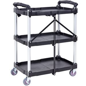 Carrello Pieghevole in Alluminio a 3 Ripiani, Capacità 75 kg, Ruote Bloccabili, Maniglia Ergonomica, Portatile e Resistente - Product Image 1