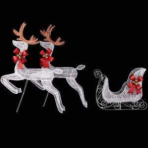 3-Piece Pre-Lit 270 LED White Lights Weather Proof Christmas Outdoor Decorations Inflatable Yard Reindeer Sleigh Set Holidays - Product Image 3