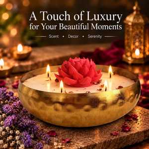 Porte-bougie en laiton Lotus Rond, Décoration Diwali, Artisanat Traditionnel, Accent Décoratif pour la Maison, Bougie en Cire de Soja Lotus Rouge Faite à la Main en Laiton - Product Image 6