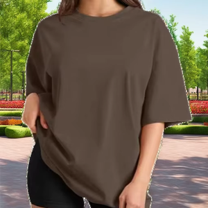 Camiseta Holgada de Algodón para Mujer, Cuello Redondo, Manga Corta, Color Sólido, Tejido Transpirable, para Todas las Temporadas - Product Image 6