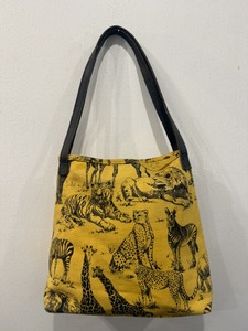 Yellow Animal Print Shopping <b>Bag</b> With Black Handle <b>Medium</b> <b>Size</b> Daily Use Textile Tote - Product Image 2