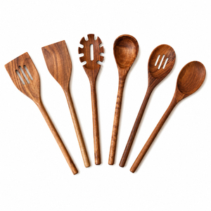 Juego de Cucharas de Cocina de Madera de Diseño Clásico, Juego de Utensilios de Cocina con Espátulas de Mango Largo, Utensilios de Cocina para el Hogar y Restaurantes - Product Image 1