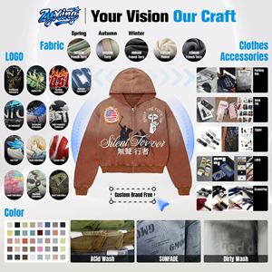 Felpe con Cappuccio Personalizzate da Uomo con Grafica di Stelle e Lettere, Stile Y2K, con Zip, Maniche Lunghe, Effetto Vintage Acid Wash, 100% Cotone, Autunno - Product Image 3