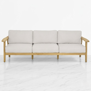 Modern Minimalist Outdoor Garden <b>Sofa</b> Set <b>Wood</b> <b>Frame</b> Patio <b>Sofa</b> Beige Fabric 3 Seater Couch Villa Backyard Furniture Supplier - Product Image 1