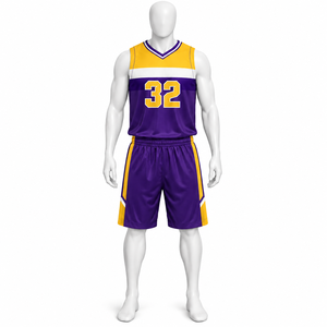 Ensemble d'uniformes de basketball personnalisés pour hommes, maillot noir et bleu à col en V, shorts en mesh respirant, tenue d'équipe - Product Image 3