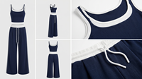 Ensemble 2 pièces pour femme : débardeur court et pantalon de survêtement large, style oversize, pour tenue de sport Y2K, streetwear, couleur unie, respirant