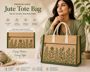 Bolsa de Yute Grande con Diseño Botánico Laminado Premium, Asas Dobles, Bolsillo Frontal con Cremallera, Ecológica, para Bodas y Exposiciones - Product Image 2