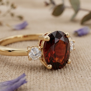 Oval Garnet Engagement <b>Ring</b> 14K Gold Three <b>Stone</b> <b>Ring</b> January Birthstone Promise <b>Ring</b> for Women - Product Image 2