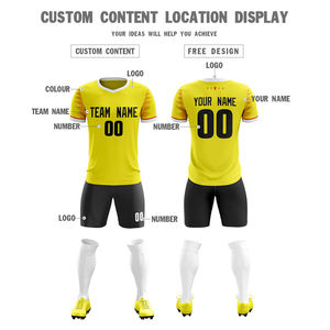 Uniforme de Fútbol Personalizado al por Mayor, Elegante, Amarillo y Negro, Conjunto Completo, Cintura Elástica en Cuatro Direcciones, Servicio OEM - Product Image 4