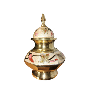 Handmade Eco-Friendly High Quality Brass Made Floral Design Hand Painted Gold Color Decorative Jars With Lid & Custom Logo - Product Image 6