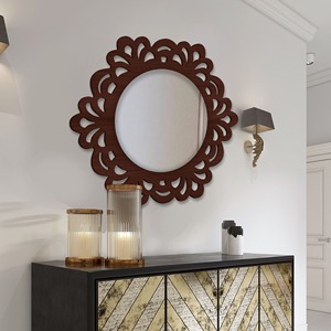 Modern design Hexagonal Mango Wood laser cut wall <b>mirror</b> available in customized size shape design for living room dining space - Product Image 6