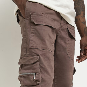 Jogging cargo marron pour homme, taille élastique, cordon de serrage, plusieurs poches, tenue décontractée pour l'automne - Product Image 6