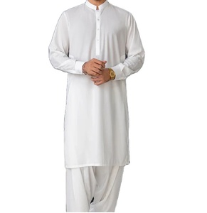Ensemble de costume Shalwar Kameez pour homme, 2 pièces, en coton blanc de bonne qualité, pour fêtes et mariages, tenue islamique respirante. - Product Image 1