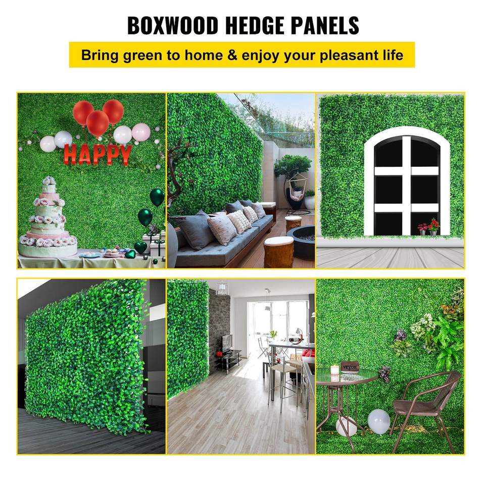 16 PCS 20"x20" PE Artificial Boxwood Hedge Wall Panels Indoor Outdoor Garden Fence Backyard Privacy Screen Decoration 1.6"