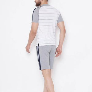 Men's Striped <b>Polo</b> T-Shirt Set Gray <b>White</b> Breathable Knitted Casual Summer Sportswear Shorts Set - Product Image 6