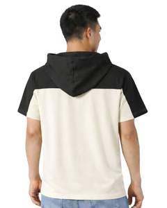 เสื้อฮู้ดแขนสั้นผู้ชายแบบสั่งทำพิเศษ เสื้อยืดลำลองมีฮู้ด ผ้าฝ้ายนุ่ม ใส่สบายสำหรับฤดูร้อน สีขาวดำ สไตล์สตรีทแวร์ - Product Image 2