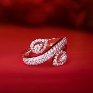 Anillo de Lujo de Oro Rosa de 18K con Diamante Corte Pera, Doble Halo y Pavé, Joyería para Aniversario de Bodas para Mujer - Product Image 1