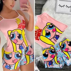 Cartoon Character Plus Size Ladies <b>Summer</b> Two-Piece Short Set <b>Pyjamas</b> with Elastic Waist High-Waisted Worsted Fabric Sleepwear - Product Image 4