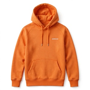 Amkoor <b>Men's</b> <b>Orange</b> Hooded French Terry Solid Front Logo Casual Pocket <b>Hoodie</b> Regular Fit Winter Wear - Product Image 1