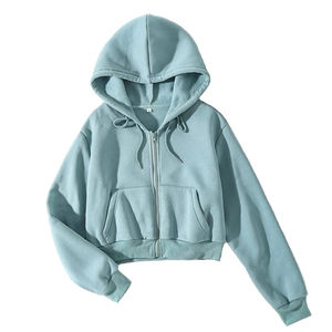 Sweat-shirt à capuche court zippé en polaire pour femme, style années 90, à manches longues, avec cordon de serrage, coupe épaules tombantes, respirant - Product Image 4