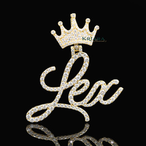 Pendentif Lettre Couronne en Argent 925 Plaqué Or avec Diamant de Laboratoire, Coupe Ronde Brillante, Bijou Unisexe - Product Image 1