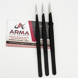 Professional Straight Eyelash Tweezer Matte Black Powder Coated Lash Extension Tweezers Sustainable Pointed Tip with Logo - Product Image 1