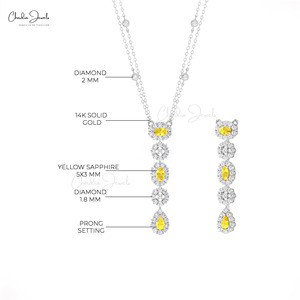 ผู้ขายที่ได้รับการยืนยัน สร้อยคอแบบลาริเอตประดับไพลินสีเหลืองธรรมชาติ 0.63 กะรัต และเพชรทรงฮาโล ทองคำแท้ 14K เครื่องประดับคุณภาพสำหรับผู้หญิง ขายส่ง - Product Image 5