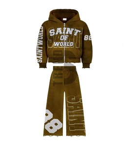 Nouveauté 2026 – Sweat-shirts et pantalons de survêtement unisexes surdimensionnés en molleton 100 % coton, brodés et déchirés, pour l'hiver – Vente en gros - Product Image 1