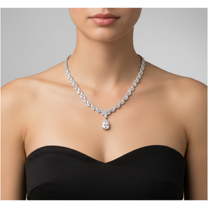 สร้อยคอเพชรทรงหยดน้ำสุดหรู เพชรเพาะเลี้ยงในห้องปฏิบัติการ ทองคำแท้ 14K รับรองโดย IGI ทรงบริลเลียนต์คัท เหมาะสำหรับงานหมั้น งานแต่งงาน และงานเลี้ยง - Product Image 1