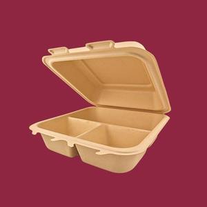 Contenedor Ecológico Biodegradable de Cartón Moldeado, Tipo Concha, 8x8, 3 Compartimentos, para Alimentos, Catering - Product Image 2