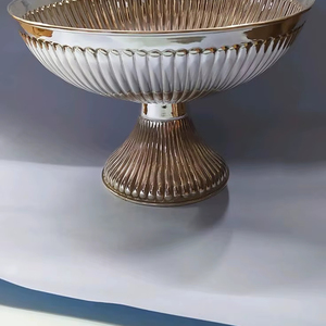 Golden Fruit Bowl Italian Brass Decorative Fruit <b>Vegetable</b> Pot Basket Large Gold Plated Bowl With <b>Stand</b> Pedestal Handmade - Product Image 1