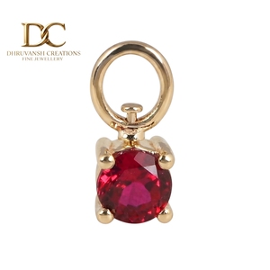 Nouveauté, pendentif de haute qualité de style classique pour femmes, bijoux en or jaune 14 carats, rubis rond de couleur sang de pigeon cultivé en laboratoire - Product Image 1