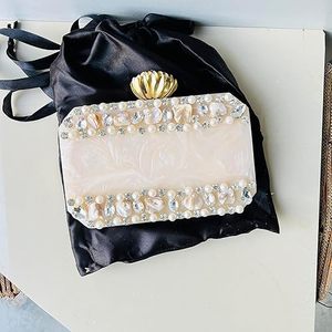 Bolso de mano de resina blanca, hecho a mano, adornado con perlas y piedras, bolso de lujo hecho a mano, regalo de boda para novia, Clutch - Product Image 2