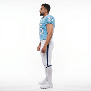 Maillot de football américain pour homme, col en V, 100 % polyester, maille respirante, bleu ciel, personnalisé OEM, uniforme d'entraînement d'équipe, short de match - Product Image 3