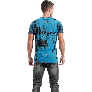 Men's Blue Black Printed Short Sleeve T-<b>Shirt</b> Slim Fit O-Neck Casual Sporty Knitted Breathable Polyester <b>Shirt</b> - Product Image 3