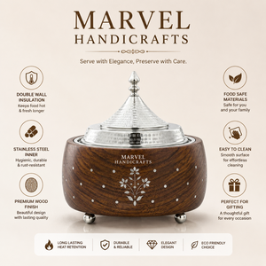 Premium Insulated Stainless Steel Casserole with Wooden Finish Double Wall Hot Pot Food <b>Warmer</b> Serving Bowl for Kitchen Dining - Product Image 5