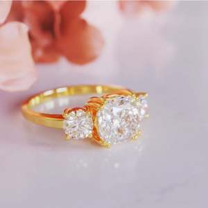 Anillo de Compromiso con Moissanita Corte Cojín, Chapado en Oro Rosa sobre Plata de Ley, Anillo Nupcial de Lujo para Boda, Aniversario o Fiesta - Product Image 3