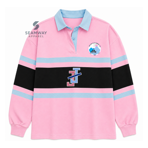 Jack And Jill Of America <b>Women's</b> Color Block <b>Rugby</b> Shirt Long Sleeve Polo Collar Embroidered Greek Letter Collegiate Pullover - Product Image 1